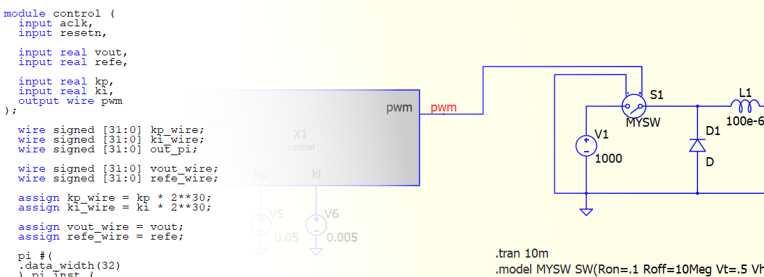 Co-simulating Verilog and SPICE circuits with QSPICE