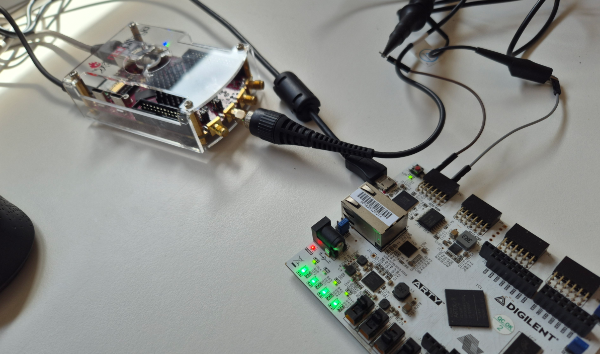 Red Pitaya STEMlab 125-14 PRO Gen 2 board analyzing a PWM-modulated audio signal