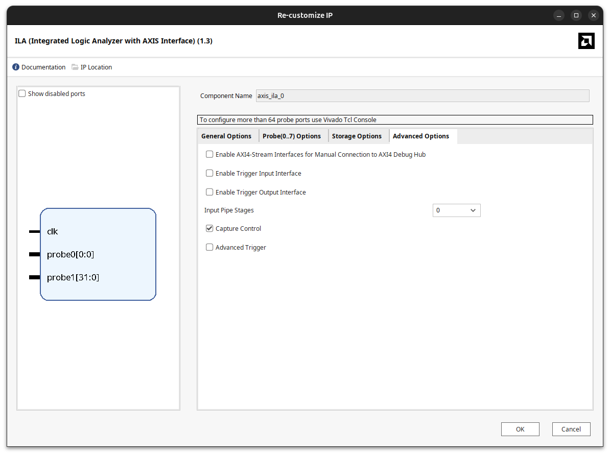 axis_ila configured with Capture Control enabled