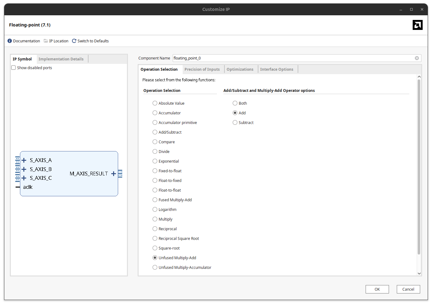 Selecting Unfused Multiply-Add in the Floating-Point IP