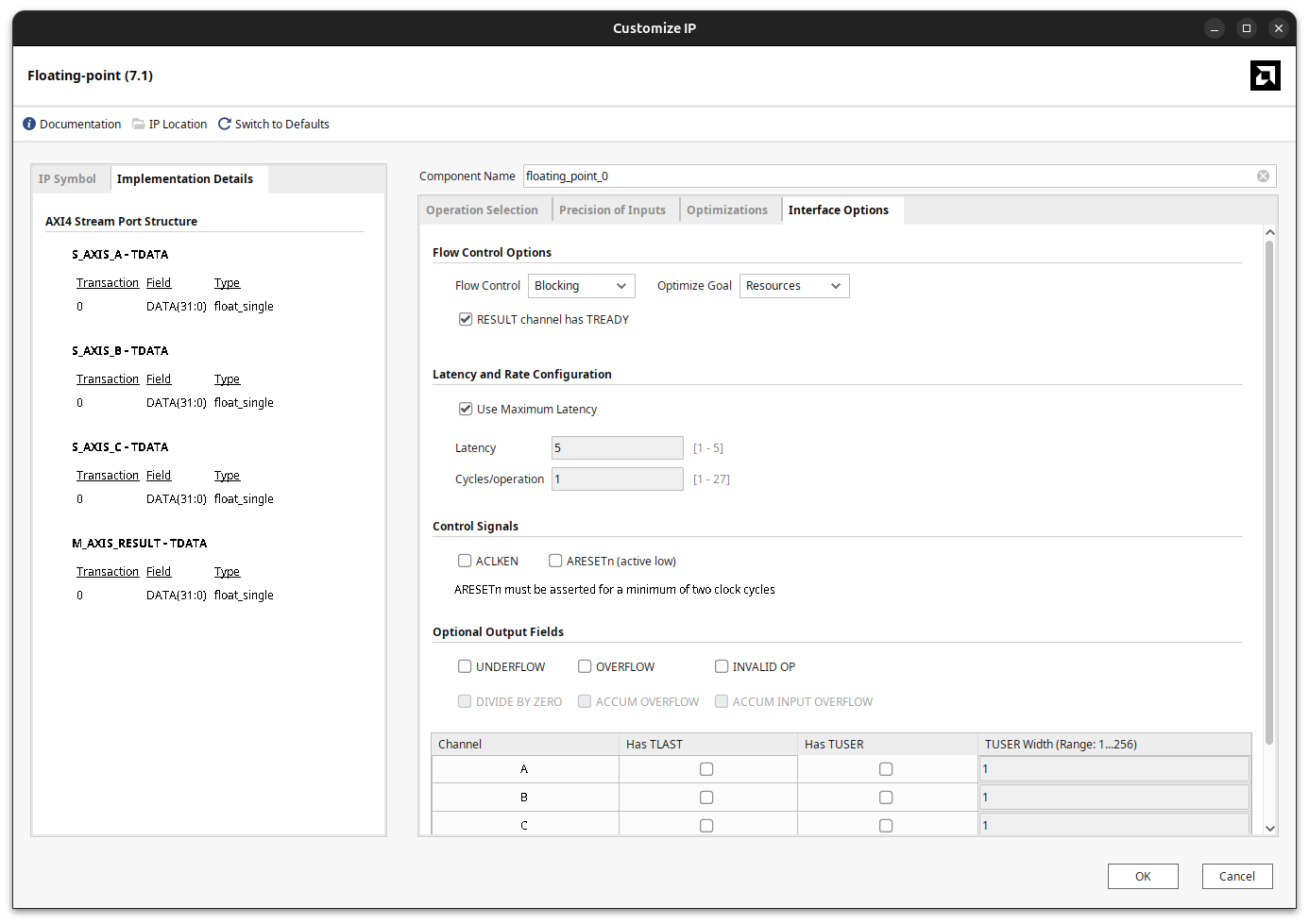 Latency and interface options in the last tab